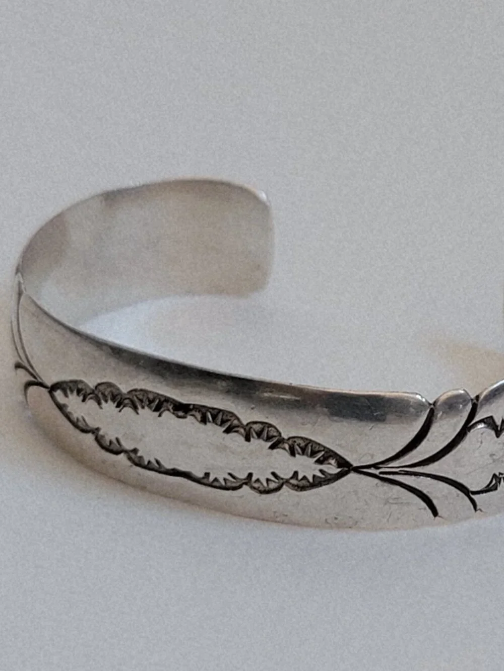 Vintage Raymond Ortiz Twinhorse Sterling Silver Hand Stamped Cuff Bracelet 26g